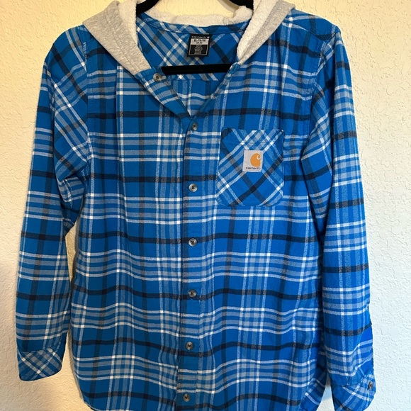Carhartt Other - Carhartt flannel shirt with hood  size XL 18-20